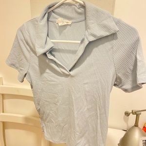 Light Blue Slightly Ribbed Collared T-shirt- The West Wind